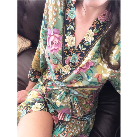 Boho Green floral print belt long boho kimono Cover up - Picture 6 of 11